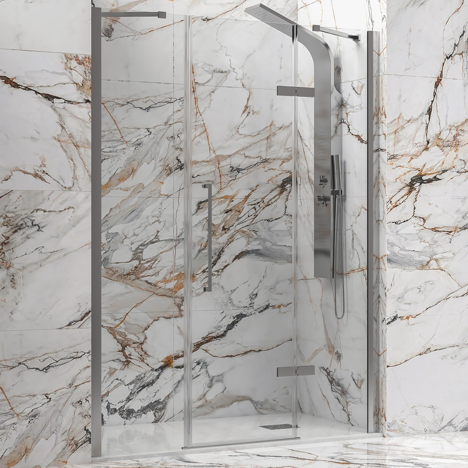 TINBR600140314 Καμπίνα από τοίχο σε τοίχο με διάφανο κρύσταλλο TINOS 600 Brushed Inox KARAG 140x200cm (σταθερό 36cm