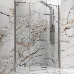 Καμπίνα από τοίχο σε τοίχο με διάφανο κρύσταλλο TINOS 600 Brushed Inox KARAG 150x200cm (σταθερό 36cm