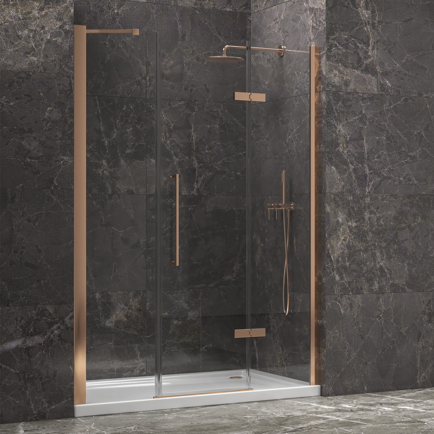 TINR600150414 Καμπίνα από τοίχο σε τοίχο με διάφανο κρύσταλλο TINOS 600 Rose Gold KARAG 150x200cm (σταθερό 36cm)