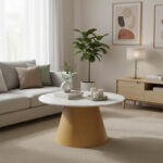 Τραπέζι σαλονιού Soleire Inart λευκό μαρμάρου sintered stone Φ70x40εκ