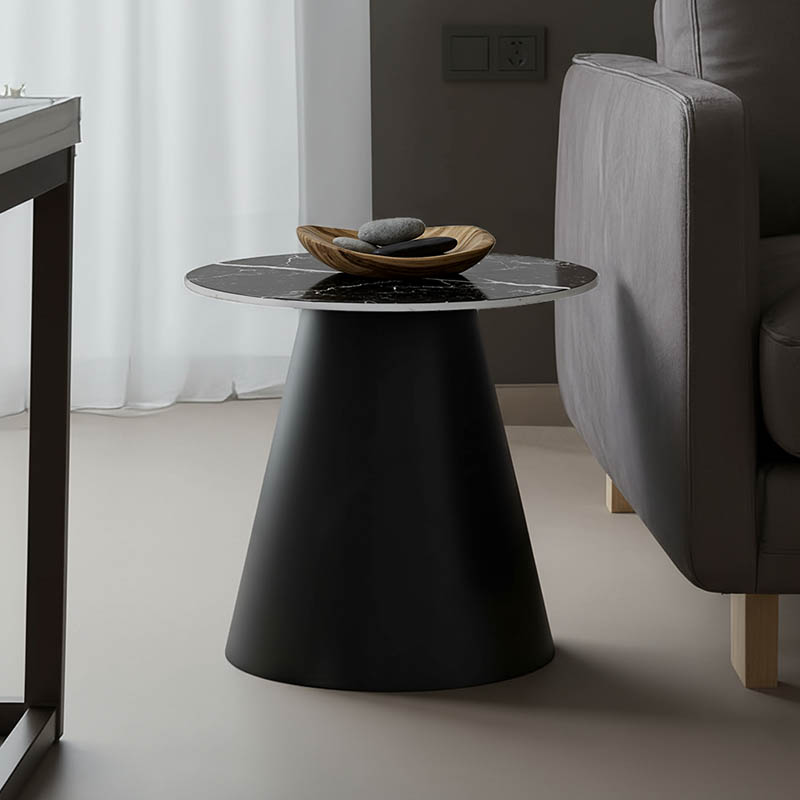 029-000268 Βοηθητικό τραπέζι Fabrin Inart μαύρο μαρμάρου sintered stone-μαύρο μέταλλο Φ50x46εκ