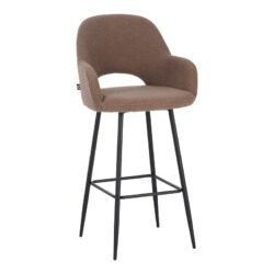 Σκαμπό μπαρ Renish pakoworld μπουκλέ ύφασμα σε cappuccino απόχρωση με μαύρα μεταλλικά πόδια 51x57x114εκ