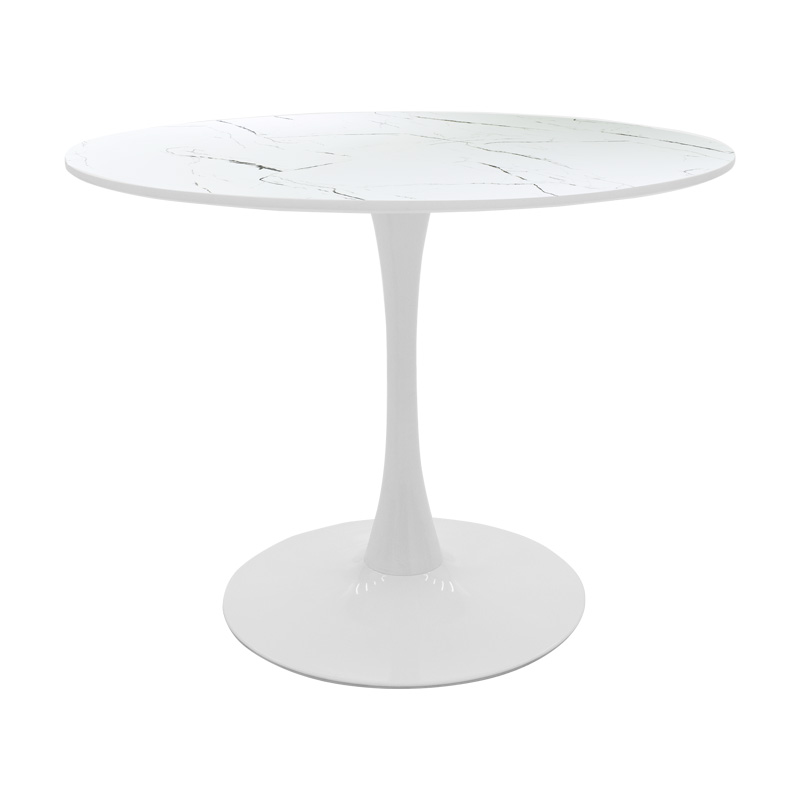 029-000372 Tραπέζι Balou pakoworld mdf σε λευκή απόχρωση με όψη μαρμάρου Φ100x73εκ