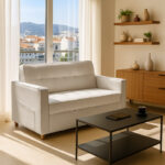 Καναπές-κρεβάτι Commit pakoworld 2θέσιος ύφασμα σε μπεζ-γκρι απόχρωση 142x93x90εκ - Image 2