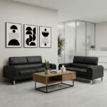 Σετ σαλονιού Shea pakoworld 2τεμ pu σε μαύρη απόχρωση