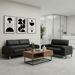 Σετ σαλονιού Shea pakoworld 2τεμ pu σε μαύρη απόχρωση