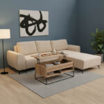 Kαναπές κρεβάτι τριθέσιος αναστρέψιμος Settee pakoworld ύφασμα με αποθηκευτικό χώρο σε μπεζ απόχρωση 286x204x93εκ - Image 2