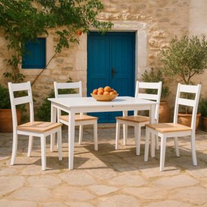 Tραπεζαρία επεκτεινόμενη Mabor-York pakoworld σετ 5τεμ ξύλο σε λευκή απόχρωση 120-150x80x73