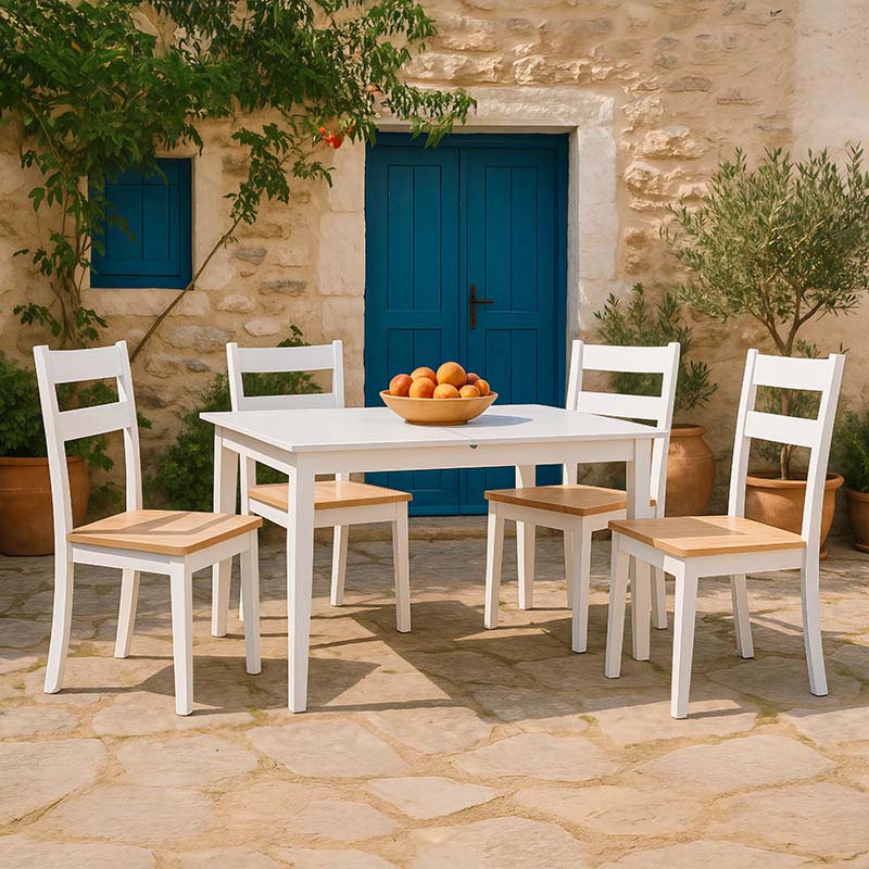 091-000021 Tραπεζαρία επεκτεινόμενη Mabor-York pakoworld σετ 5τεμ ξύλο σε λευκή απόχρωση 120-150x80x73