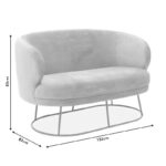 Καναπές 2θέσιος Rony pakoworld βελούδο γκρι-χρυσό 132x82x83εκ - Image 7