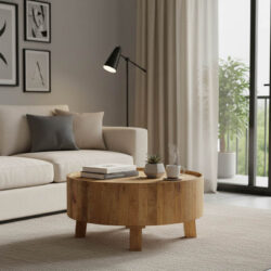 Τραπέζι σαλονιού με αποθηκευτικό χώρο Darian pakoworld μασίφ ξύλο mango φυσικό Φ90x45εκ