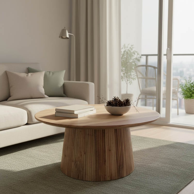 113-000047 Τραπέζι σαλονιού Canicule I pakoworld μασίφ ξύλο ακακίας σε φυσική απόχρωση Φ80x40εκ