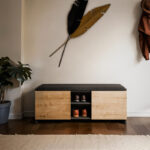 Έπιπλο εισόδου σκαμπό-παπουτσοθήκη Zulla pakoworld μελαμίνη σε ανθρακί-oak απόχρωση 110x37x43εκ - Image 2