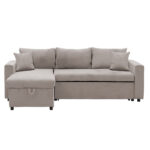 Γωνιακός καναπές-κρεβάτι αναστρέψιμος Lilian pakoworld ύφασμα μπεζ 225x148x81εκ - Image 5