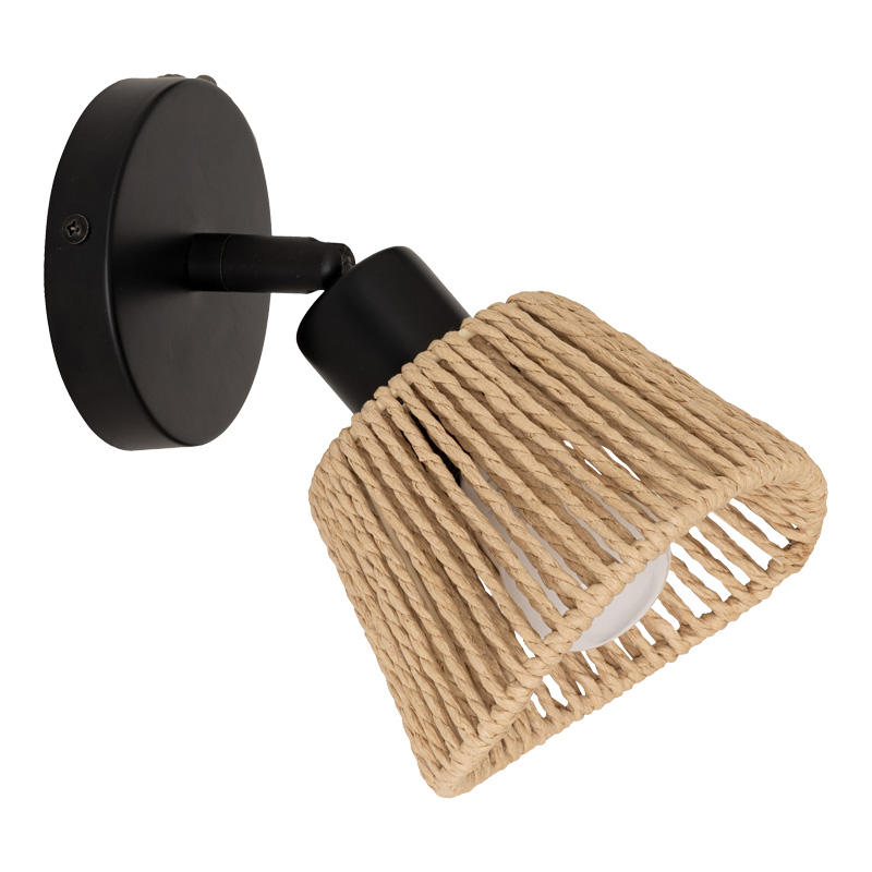 199-000678 Φωτιστικό τοίχου-απλίκα Hender pakoworld σε φυσική-μαύρη απόχρωση Φ10x19.5εκ