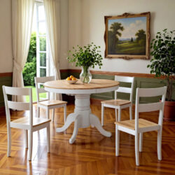 Tραπεζαρία Lars-York pakoworld σετ 5τμχ επεκτεινόμενη ξύλο λευκό-φυσικό Φ100(+38)x100x75εκ