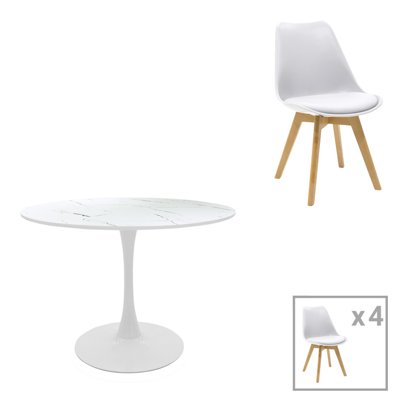 200-000472 Τραπεζαρία Balou-Gaston σετ 5τεμ pakoworld MDF και pp σε λευκή-φυσική απόχρωση Φ100x73εκ