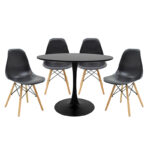 Τραπεζαρία Balou-Julita σετ 5τεμ pakoworld MDF και pp σε μαύρη-φυσική απόχρωση Φ100x73εκ