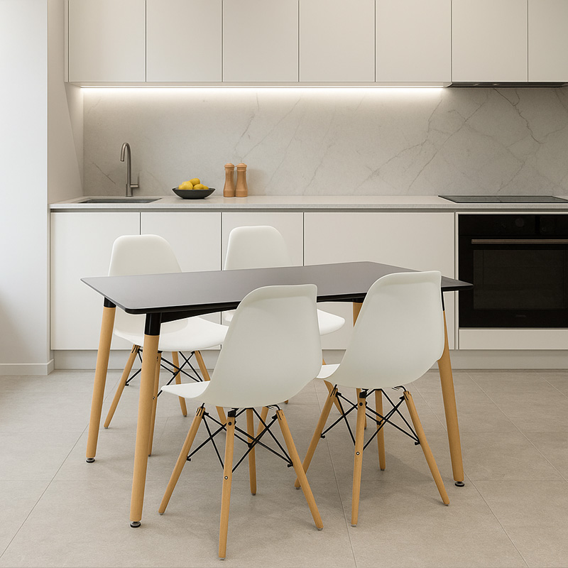 200-000633 Τραπεζαρία Natali-Julita pakoworld σετ 5τεμ μαύρο-λευκό-φυσικό 120x80x76εκ