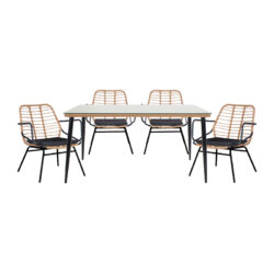 Τραπεζαρία Naoki A pakoworld σετ 5 τμχ rattan φυσικό-μαύρο μέταλλο-γυαλί 160x90x78εκ