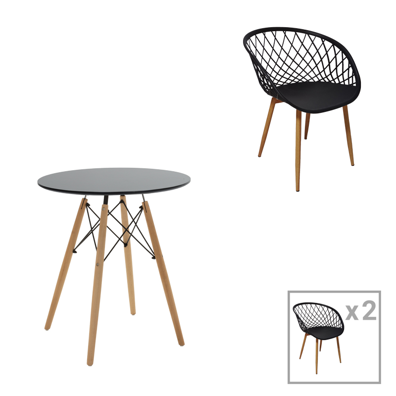 200-000989 Τραπεζαρία Ezra-Julita pakoworld σετ 3τεμ pp-mdf σε μαύρη-φυσική απόχρωση Φ60x73εκ