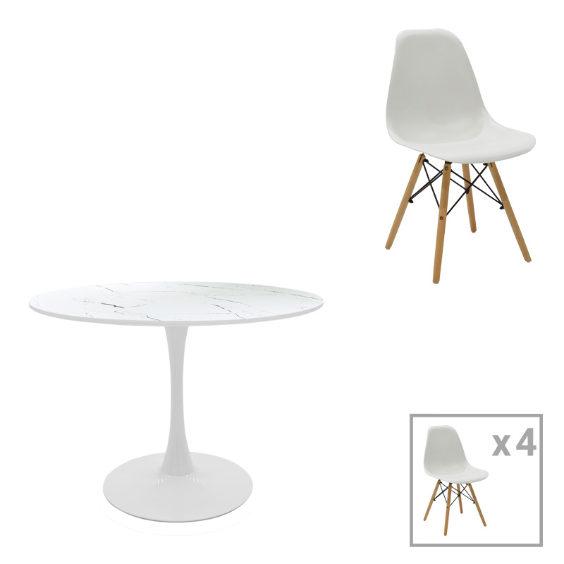 200-001006 Τραπεζαρία Julita-Balou pakoworld σετ 5τεμ pp-mdf λευκo Φ100x73εκ