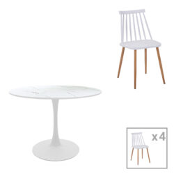 Τραπεζαρία Aurora-Balou pakoworld σετ 5τεμ pp-mdf λευκό Φ100x73εκ