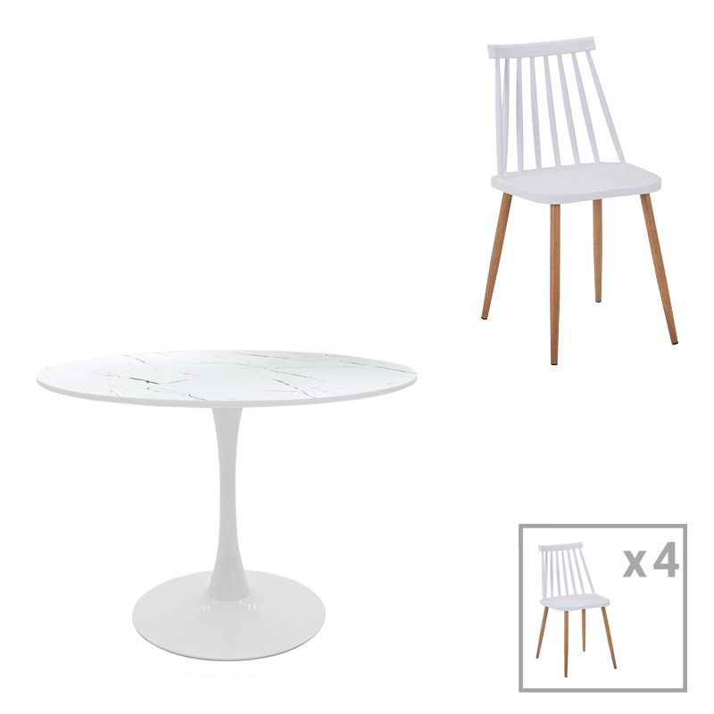 200-001008 Τραπεζαρία Aurora-Balou pakoworld σετ 5τεμ pp-mdf λευκό Φ100x73εκ