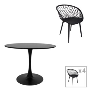 Τραπεζαρία Ezra-Balou pakoworld σετ 5τεμ pp-mdf σε μαύρη απόχρωση Φ100x73εκ