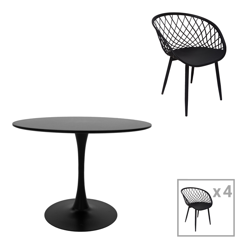 200-001021 Τραπεζαρία Ezra-Balou pakoworld σετ 5τεμ pp-mdf σε μαύρη απόχρωση Φ100x73εκ