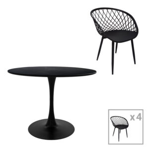 Τραπεζαρία Ezra-Balou pakoworld σετ 5τεμ pp-mdf σε μαύρη απόχρωση Φ120x73εκ