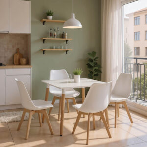 Φοιτητικό πακέτο επίπλων κουζίνας Deli pakoworld σετ 5τεμ σε λευκή απόχρωση 80x80x76εκ