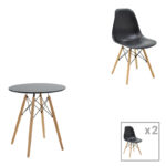 Τραπεζαρία Julita pakoworld σετ 3τεμ MDF μαύρο-ξύλο οξιάς σε φυσική απόχρωση Φ60x73εκ