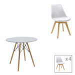 Τραπεζαρία Julita-Gaston σετ 5τεμ pakoworld MDF και ξύλο οξιάς σε λευκή-φυσική απόχρωση Φ80x73εκ