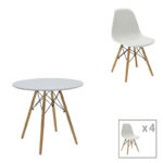 Τραπεζαρία Julita σετ 5τεμ pakoworld MDF και ξύλο οξιάς σε λευκή-φυσική απόχρωση Φ80x73εκ