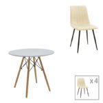 Τραπεζαρία Julita-Noor pakoworld σετ 5τεμ MDF λευκό-μπεζ ύφασμα Φ80x73εκ