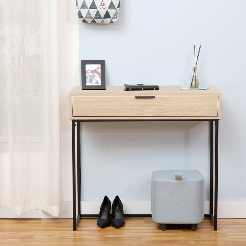 225-000073 Κονσόλα Joumpa pakoworld με συρτάρι σε φυσική απόχρωση με μαύρο μέταλλο 80x28x76.5εκ