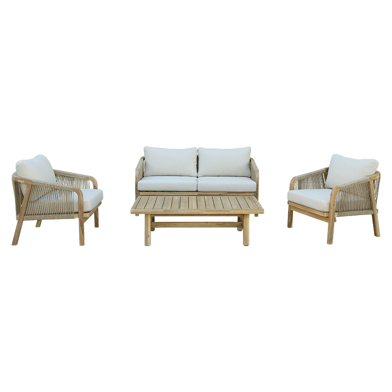 228-000014 Σαλόνι κήπου Malibu pakoworld μασίφ ξύλο ακακίας-ύφασμα μπεζ