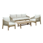 Σετ σαλονιού 4τμχ Malibu I pakoworld μασίφ ξύλο ακακίας-μπεζ ύφασμα