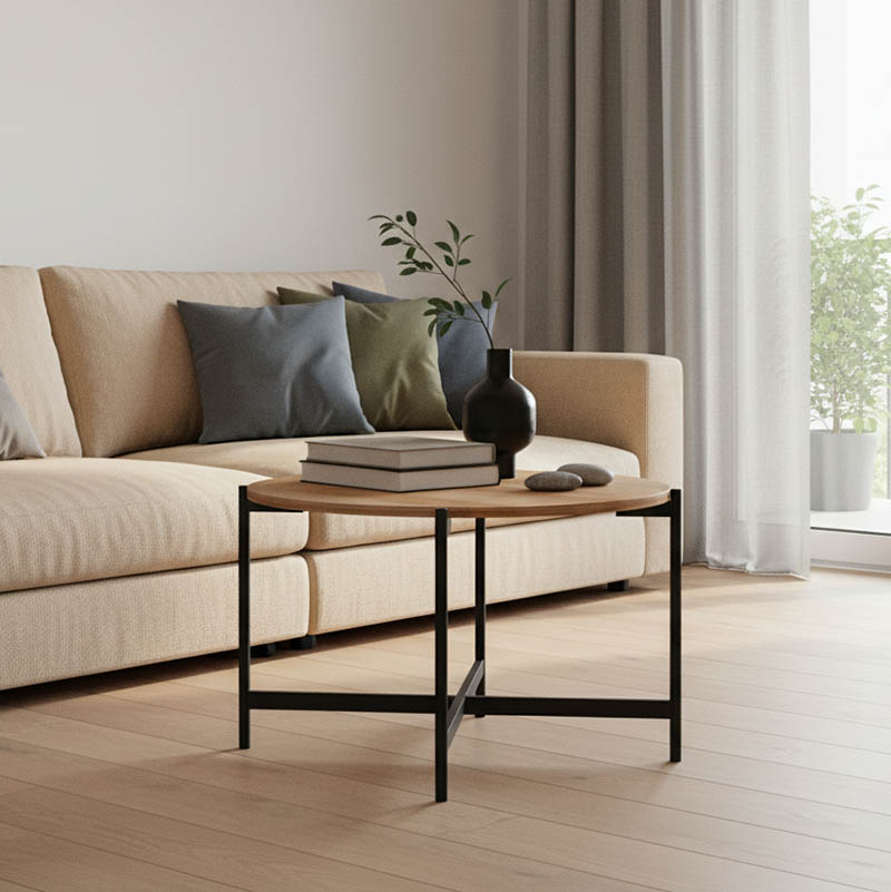 230-000033 Τραπεζάκι σαλονιού Aisle pakoworld μελαμίνης φυσικό-μαύρο Φ80x45εκ