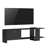 Έπιπλο τηλεόρασης Standi pakoworld σε μαύρο-μαύρο μαρμάρου απόχρωση 120x25x36.8εκ