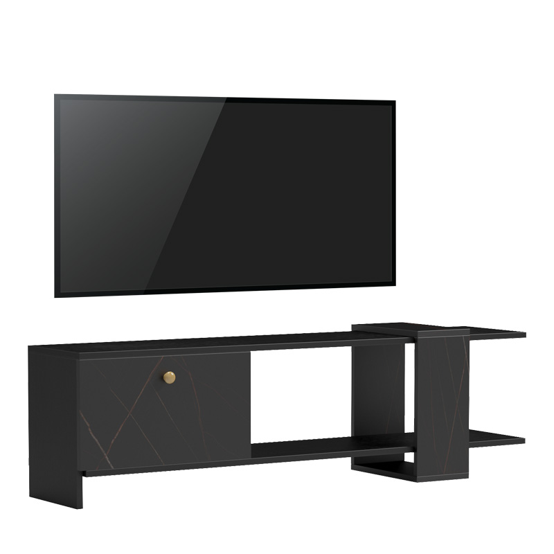 230-000064 Έπιπλο τηλεόρασης Standi pakoworld σε μαύρο-μαύρο μαρμάρου απόχρωση 120x25x36.8εκ