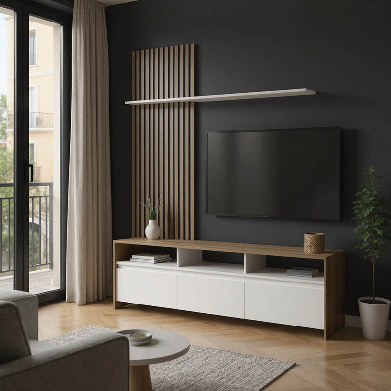 230-000103 Σύνθετο σαλονιού Delfina pakoworld σε sonoma με λευκή απόχρωση 190x40x199.5εκ