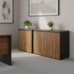 Ντουλάπια γραφείου χαμηλά επαγγελματικά Oscar pakoworld καρυδί-ανθρακί 200x40x80εκ