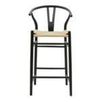 Σκαμπό μπαρ Wishbone pakoworld ξύλο οξιάς μαύρο-έδρα φυσικό σχοινί 53x54x107εκ - Image 4