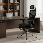 Καρέκλα γραφείου διευθυντή με υποπόδιο Thelonius pakoworld mesh μαύρο - Image 2