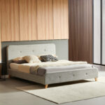 Κρεβάτι διπλό Restel pakoworld ύφασμα γκρι-μπεζ 160x200εκ - Image 2