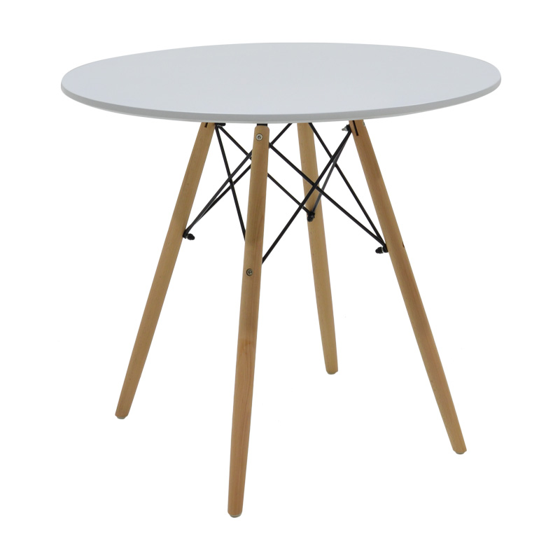 292-000104 Τραπέζι Julita pakoworld MDF λευκό-πόδια σε φυσική απόχρωση Φ80x73εκ