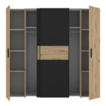Ντουλάπα ρούχων Bekerk pakoworld τετράφυλλη μαύρο-oak μελαμίνης 200x61.5x190.5εκ - Image 4