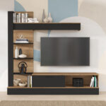 Σύνθετο σαλονιού Dranko pakoworld μαύρο-oak μελαμίνης 205x41.5x192εκ - Image 2